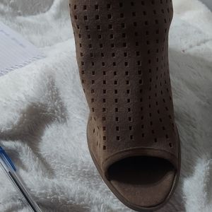 Brown Suede Open Toe Pumps